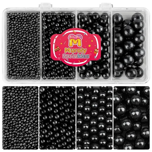 Vista 24 de Perlas comestibles para la decoración de pasteles, chispas de perlas negras Oro blanco plata negro