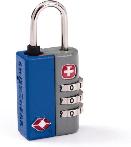 Vista 3 de SwissGear Cerradura de equipaje combinada de centinela de viaje aprobada por la TSA con combo reiniciable e indicador de inspección, Azul, Cerradura