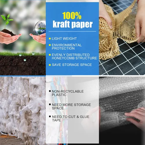 Vista 6 de Rollo de papel de embalaje de panal de abeja de 12 pulgadas x 295 pies con calcomanías frágiles, envoltura acolchada biodegradable para mudanza