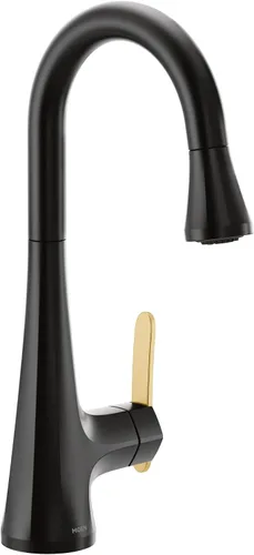 Vista 40 de Moen Sinema grifo de cocina desplegable de acero inoxidable con aumento de potencia y sistema retráctil, llave de cocina moderna de arco alto, fácil