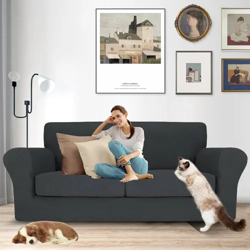 Vista 64 de MAXIJIN 2 piezas de fundas para silla con brazos, funda para silla de sofá para sala de estar, funda elástica para perros para una silla con 1 cojín