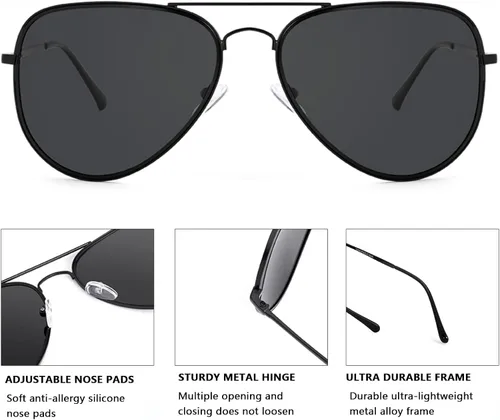 Vista 5 de MAXJULI Gafas de sol polarizadas de aviador para cabezas grandes, hombres y mujeres 8123