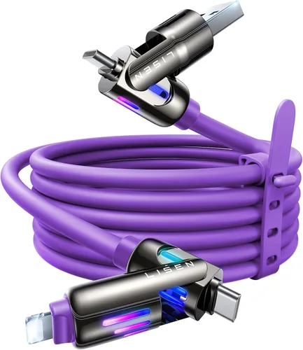 Vista 14 de Cable USB C de LISEN de 3 pies para cargador Samsung tipo C, cable de carga 4 en 1 con luz, cable de carga múltiple para iPhone 16 15 14 Pro Rosa