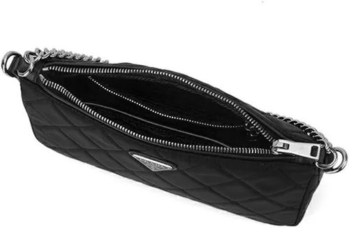 Vista 6 de Prada Bolso de hombro convertible negro con cadena de nailon Tessuto acolchado 1BH026, Negro