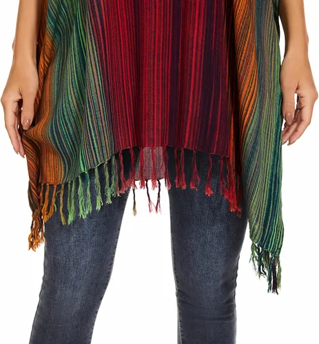 Vista 6 de Blusa tipo caftán con rayas bohemias para mujer, talla extra grande XL a 4X