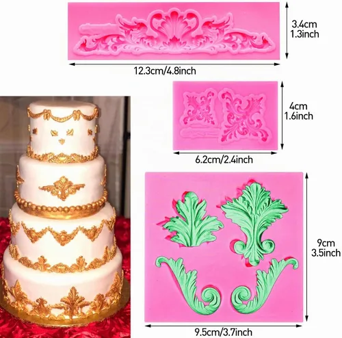 Vista 6 de Molde de silicona de encaje con estampado de flores en estilo barroco Rainmae para decoración de borde de pastel en filigrana, decoración de Estilo 1