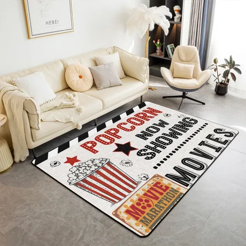 Vista 35 de Homewish Alfombra antideslizante de cine de teatro, alfombra de película retro con palomitas de maíz para interiores, alfombra de entrada, noche