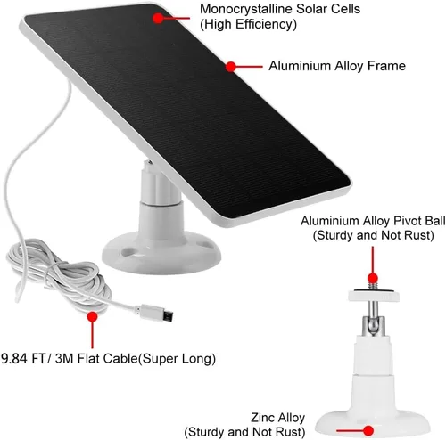 Vista 2 de Cargador de panel solar - Resistente a la intemperie, panel solar de 4 W 5 V, montaje en pared, panel de carga solar de baja potencia, impermeable