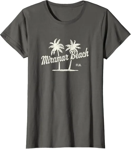 Vista 7 de Miramar Beach Florida Vintage 70s Palm Trees - Camiseta gráfica, Azul / Patchwork, S