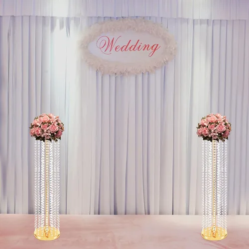 Vista 3 de 2 centros de mesa de boda para mesas, jarrones de 35.5 pulgadas de alto para centros de mesa de metal dorado para decoración de mesa para boda