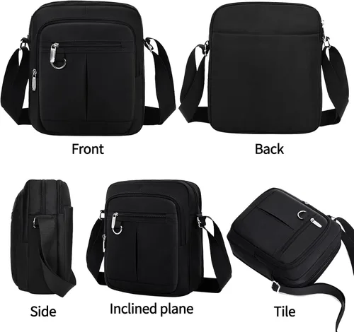 Vista 7 de Vaupan Bolso bandolera para hombre, pequeño bolso cruzado resistente al agua, bolso de hombro para viajes, escuela, trabajo, negocios (negro)