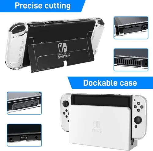 Vista 3 de RHOTALL Transparent Case for Nintendo Switch OLED, Clear Dockable Shell Compatible with Switch OLED and Joycon Controller, Comfort Grip Case with