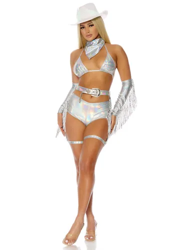 Vista 4 de Disfraz de Vaquera con Espuelas para Mujer Multicolor