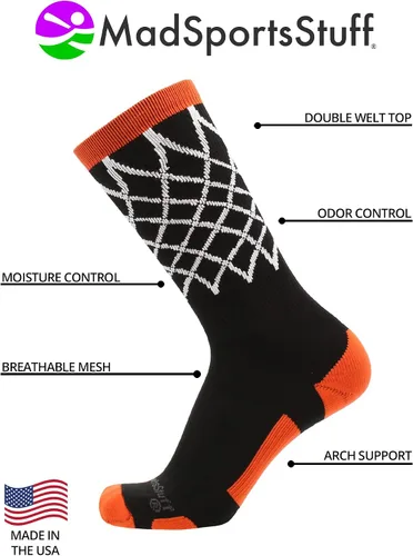 Vista 4 de MadSportsStuff Elite Basketball Socks with Net Crew length - made in the USA