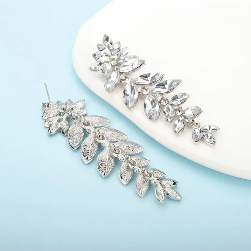 Vista 5 de Kercisbeauty Pendientes de araña de novia de boda, diamantes de imitación de champán, aretes largos de cristal delicado dorado, joyería para mujeres