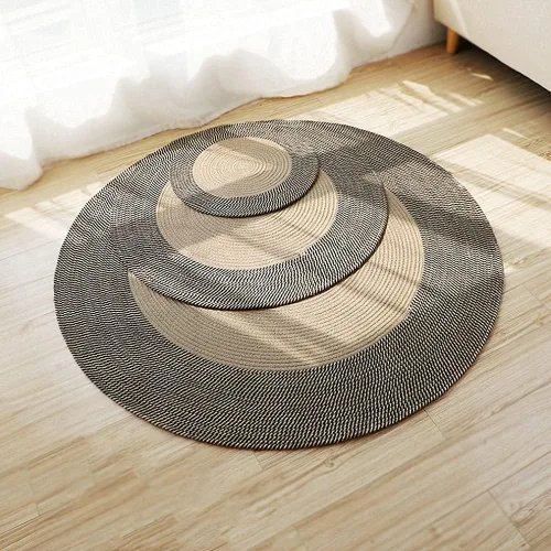 Vista 8 de Poowe Alfombra redonda tejida a mano para sala de estar, dormitorio, estudio, silla de computadora, base de cojín, canasta giratoria para silla
