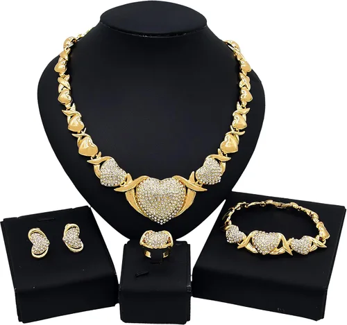 Vista 6 de Conjuntos de joyas de oro para mujer, accesorios de oro de 18 quilates, juego de joyas nupciales para boda, accesorios de oro, conjunto de joyas