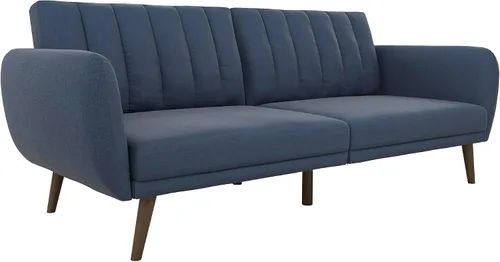 Vista 19 de Novogratz Brittany - Sofá cama tipo futón de 82 pulgadas de piel sintética, tapizado con respaldo copetudo, diseño moderno de mediados de siglo