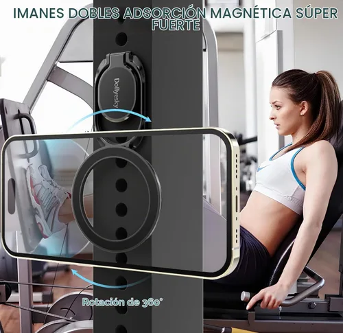 Vista 2 de Doflyesky Soporte magnético de anillo de teléfono para iPhone, soporte de agarre doble ajustable para teléfono de gimnasio y soporte extraíble