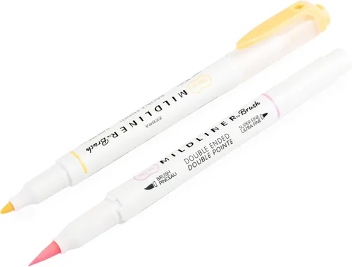 Vista 2 de Zebra Mildliner - Rotulador de pincel y rotulador, doble extremo, juego fluorescente de 5 pulgadas, cartera