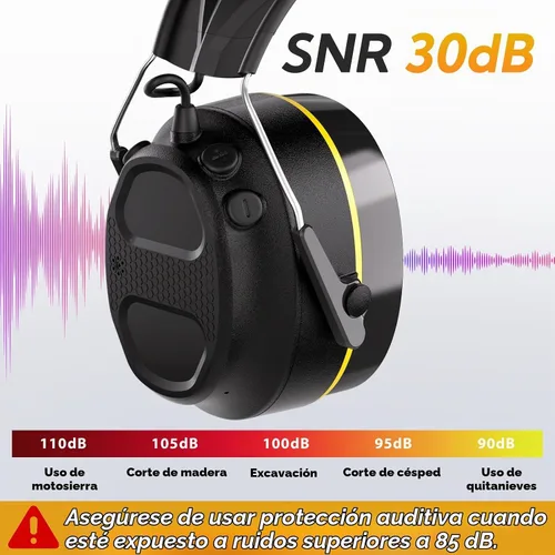 Vista 2 de Gel Ear Pad Bluetooth Hearing Protection Headphones, 30dB SNR, 120H Playtime, Safety Earmuffs for Mowing, Landscaping