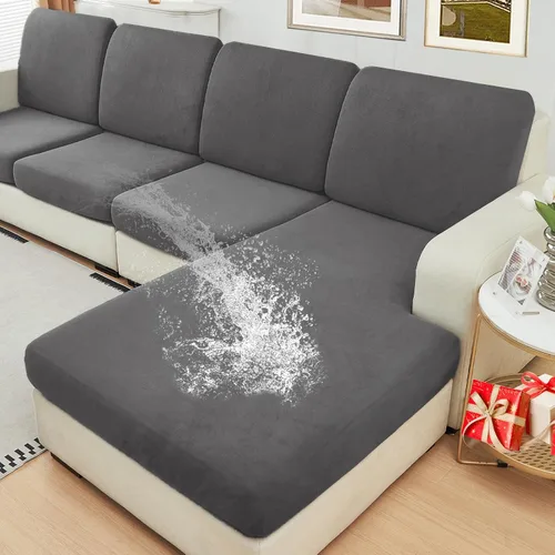 Vista 28 de NAISI Fundas de cojín impermeables de tela de terciopelo grueso lavable, 1 pieza, fundas individuales para sofá modular con parte inferior elástica