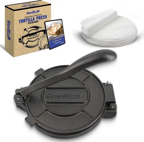 Vista 8 de StarBlue - Prensa de tortilla de hierro fundido de 8 pulgadas con 100 piezas de papel de aceite GRATIS y libro electrónico de recetas - Herramienta