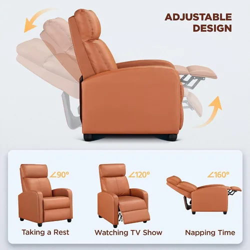 Vista 5 de Yaheetech Asiento de cine en casa, silla reclinable de piel sintética, moderna para sala de estar, sofá reclinable con bolsillo, color marrón