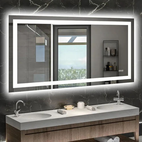 Vista 20 de Hivone - Espejo de baño LED de 24x30 pulgadas con luces, función antivaho, regulable, retroiluminado + iluminación frontal, espejo de tocador