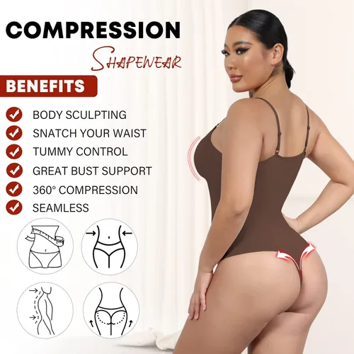 Vista 5 de Body sin costuras para mujer con control de abdomen, moldeador de cuerpo, tanga moldeadora