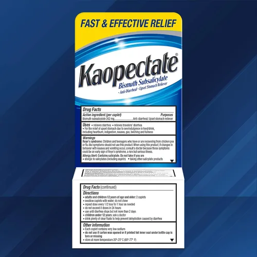 Vista 8 de Kaopectate Alivio multisíntoma antidiarreico y para malestar estomacal, 42 tabletas