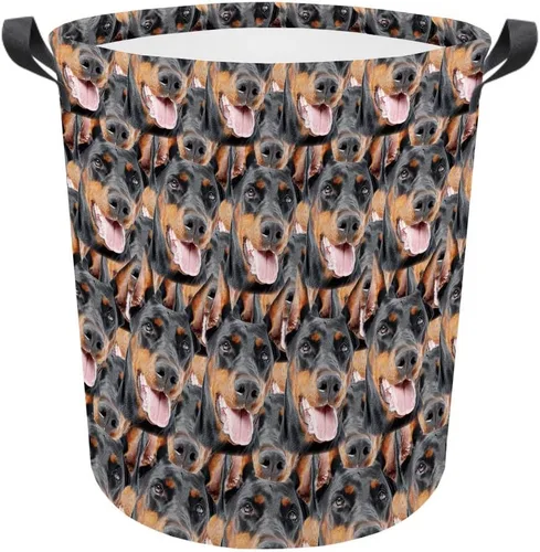 Vista 8 de Cesta de lavandería con cara de perro, cesta de lavandería plegable con asa de tela impermeable, caja de juguetes, cesta de almacenamiento de ropa
