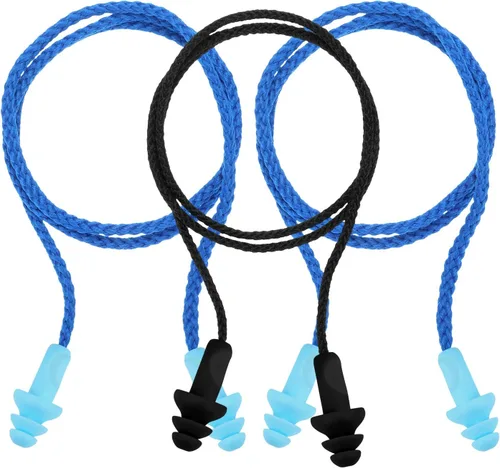 Vista 7 de Bememo 20 pares de tapones para los oídos con cable reutilizables de silicona con rango de disparo de cuerdas, reducción de ruido para natación