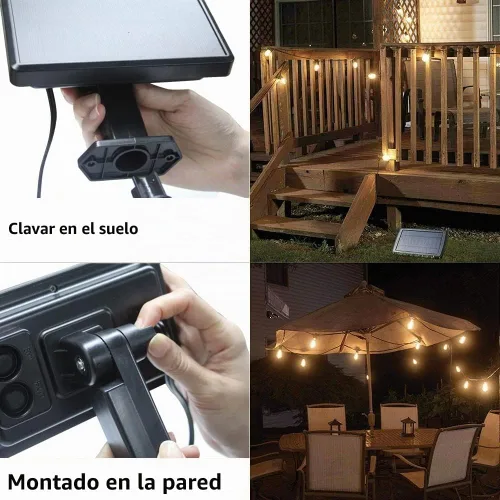 Vista 6 de SUNTHIN - Cadena de luces solares de 24 pies, luces solares recargables por USB para exteriores con bombillas LED impermeables e inastillables