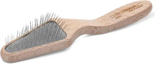 Vista 13 de Chris Christensen Mark VI - Cepillo deslizante de espalda curvada para perros, pasadores de 0.472 in, mango ergonómico de madera de haya ligera