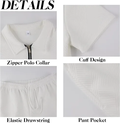 Vista 5 de Aulemen Conjunto deportivo de 2 piezas con cremallera para hombre, manga corta, camiseta polo y pantalones cortos, conjuntos de verano para hombre