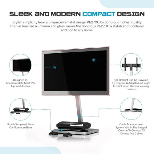 Vista 5 de SONOROUS PL-2700 - Soporte de TV de alta calidad para sala de estar, soporte de piso de TV de lujo con base de vidrio templado, moderno soporte