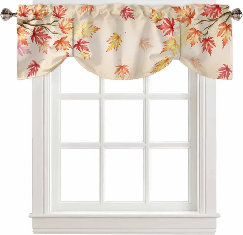 Vista 37 de Cortina de ventana ajustable con lazos para ventana, cenefa de cocina para sala de estar, arte abstracto, sol y arco iris, bolsillo para barra