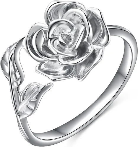 Vista 12 de Anillos abiertos ajustables de plata de ley S925, anillo de rosa para mujeres y adolescentes
