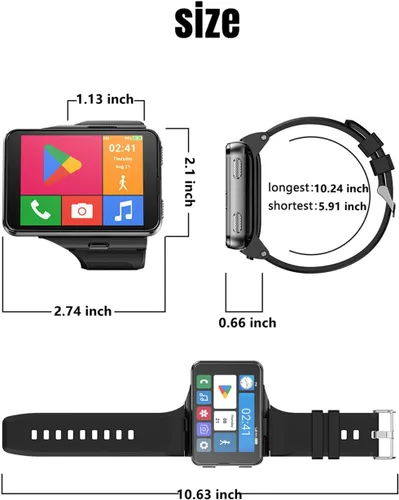 Vista 9 de Reloj inteligente para hombre, 4G, smartwatch para Android e iOS, pantalla táctil de 2.88 pulgadas, Android 11 OS, 6GB+128GB, rastreador