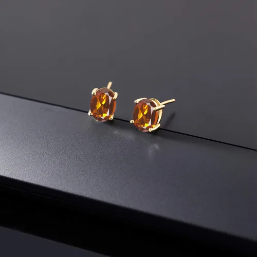 Vista 250 de Gem Stone King Aretes de oro de 14 quilates con piedra natal ovalada de 0.315 x 0.236 in Aretes de oro para mujer