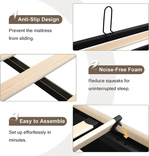 Vista 8 de Einhomn Cama de almacenamiento elevable de tamaño completo con cabecera de ala, marco de cama tapizado de lino con soporte de listones de madera