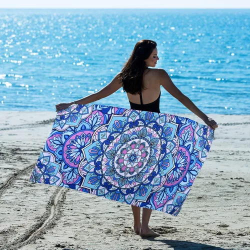 Vista 3 de LIVILAN Toalla de playa de microfibra con mandala, 30x60 de gran tamaño, diseño bohemio, suave, de secado rápido, súper absorbente, delgada