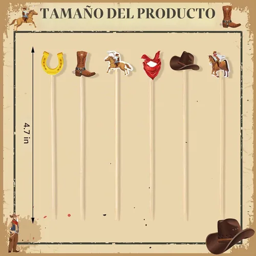 Vista 2 de Didaey - 100 palillos de cóctel de vaquero, vaquera occidental, vaquero