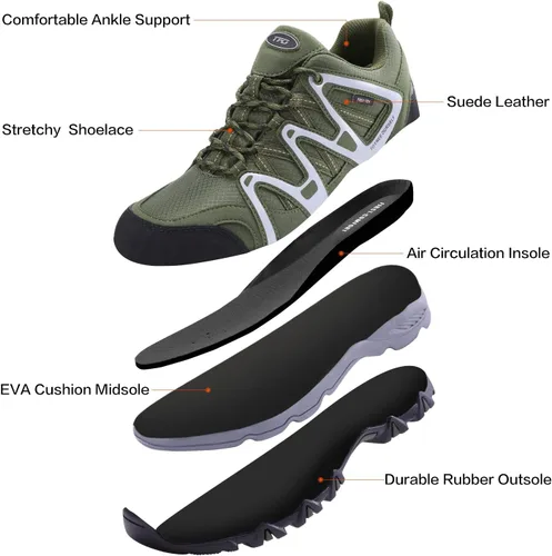 Vista 2 de TFO Zapatos de senderismo para hombre, plantilla impermeable de circulación de aire, soporte al tobillo, antideslizante, ligero para exteriores