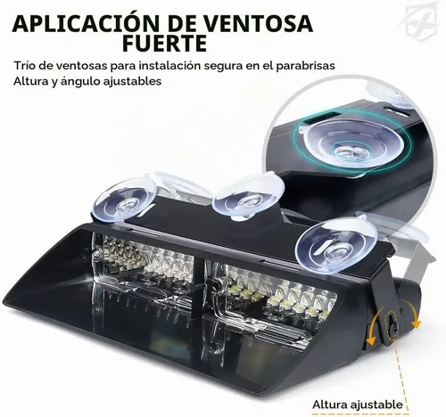 Vista 4 de Xprite Luces estroboscópicas de emergencia 2 en 1 de alta intensidad con 32 LED para salpicadero, luz intermitente interior para parabrisas con Ámbar