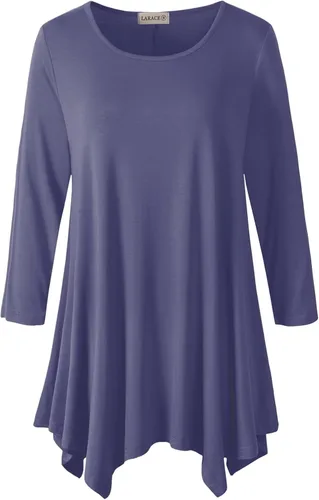 Vista 25 de LARACE - Camisa de talla extragrande para mujer, camisa tipo túnica con manga 3/4, ajuste holgado, ropa básica para mujer 2-negro_cuadros