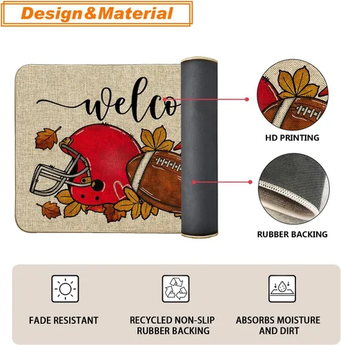 Vista 9 de Baccessor Tapete de fútbol de otoño para interiores y exteriores, diseño de calabaza, otoño, deportes, día de juego, bienvenida, puerta delantera