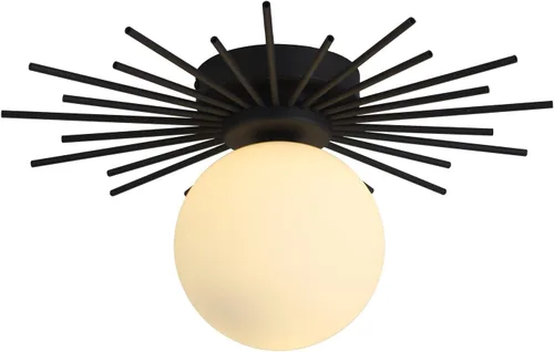Vista 14 de BOKT Moderna lámpara de techo semiempotrada dorada de mediados de siglo con globo de vidrio blanco, lámpara de techo industrial cerca del techo