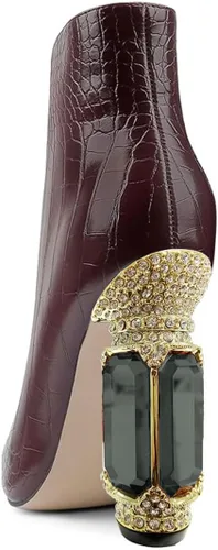 Vista 32 de FSJ Botas de tacón alto con punta puntiaguda para mujer, con tacón alto, con cremallera lateral brillante, estilo casual, para uso diario, zapatos